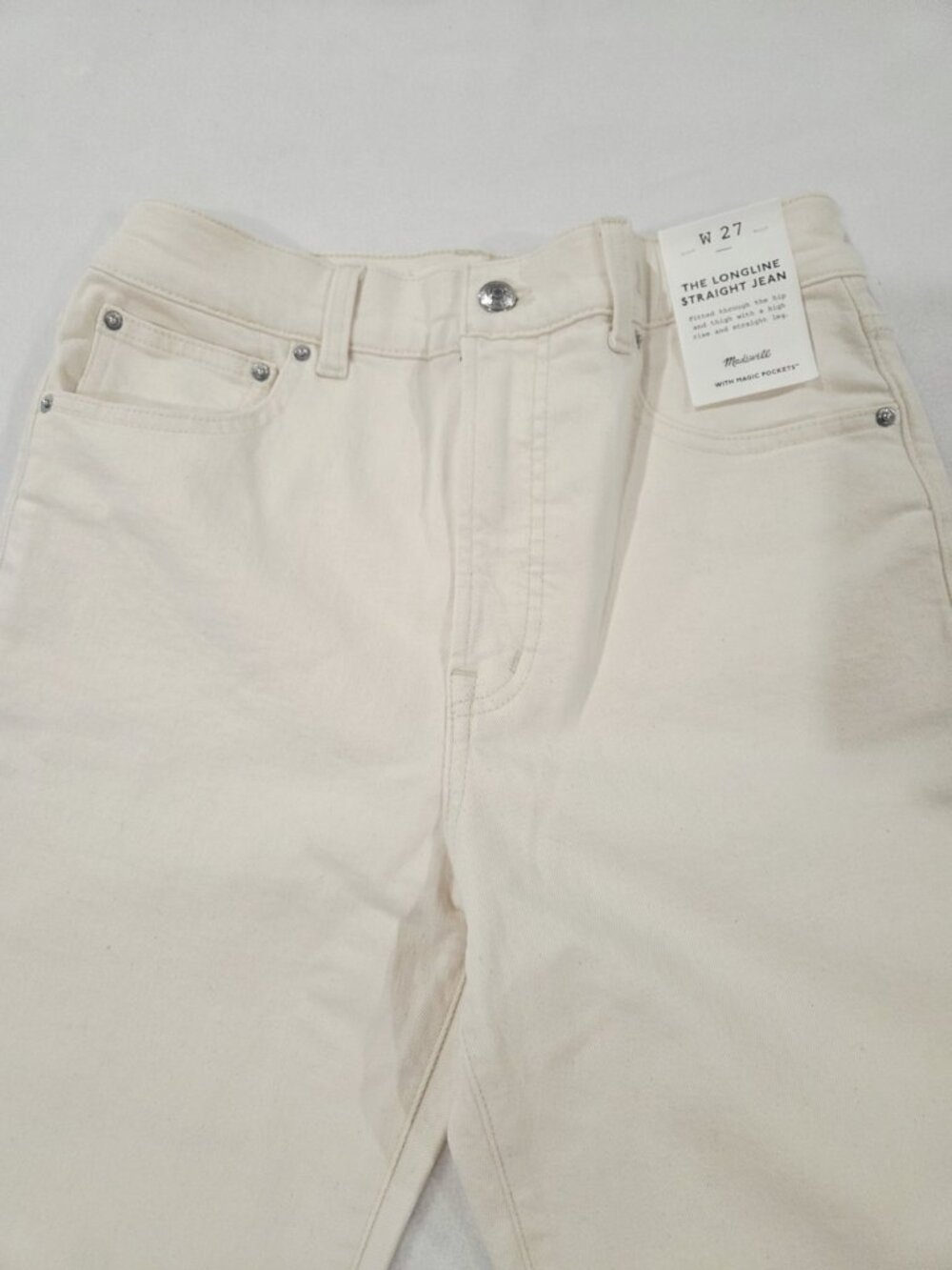 NWT Madewell 27x29 The Longline Straight Jeans Womens Vintage Canvas Ivory - Picture 9 of 13